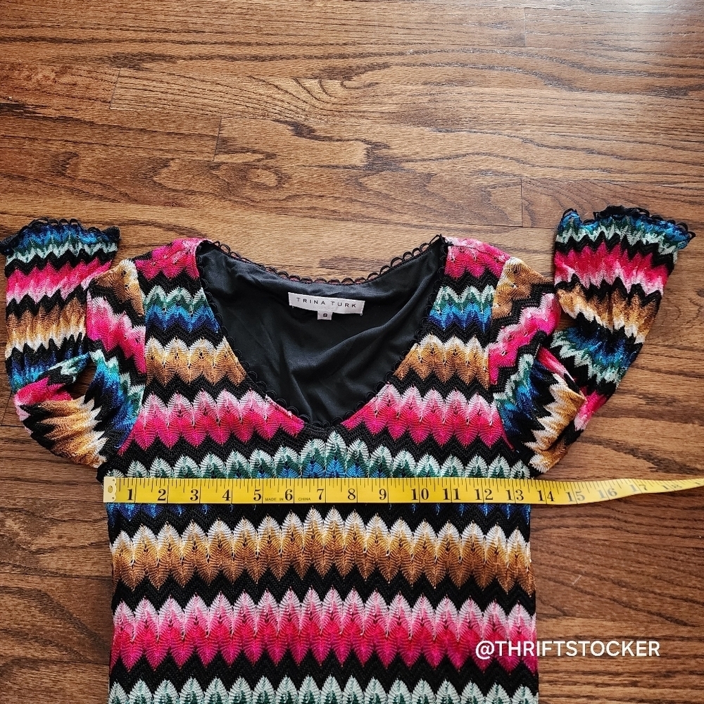 Trina Turk Colorful Chevron Knit Dress size 8 - Picture 8 of 10